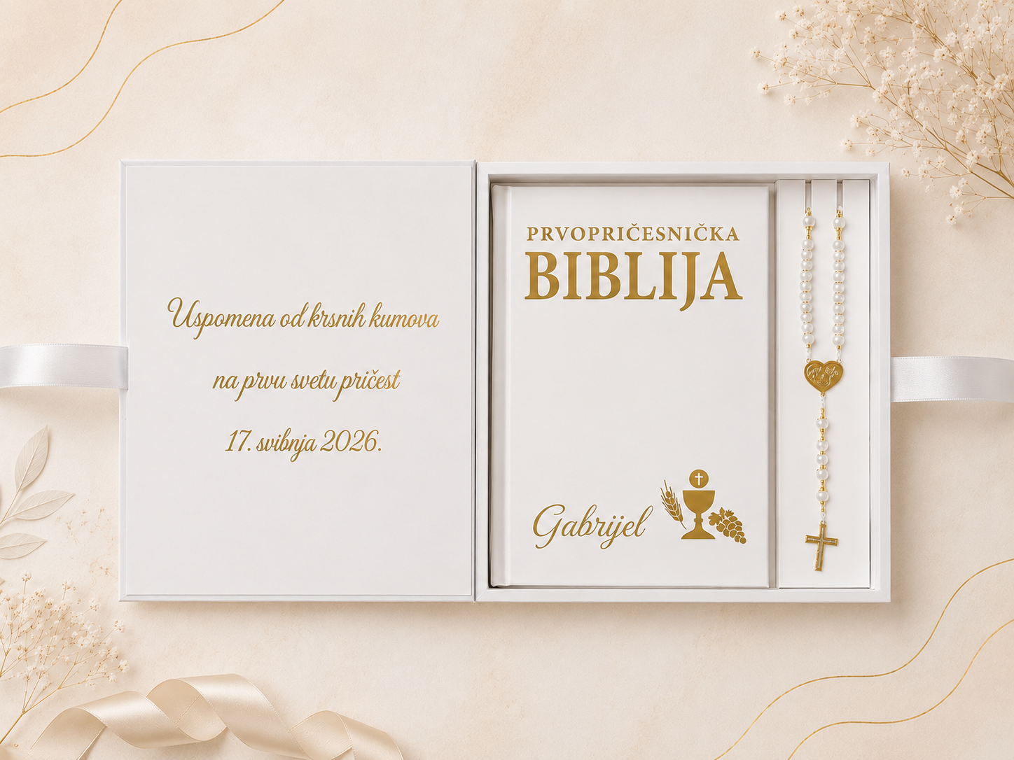 Prvopričesnička Biblija u kutiji s krunicom Mali Anđeli